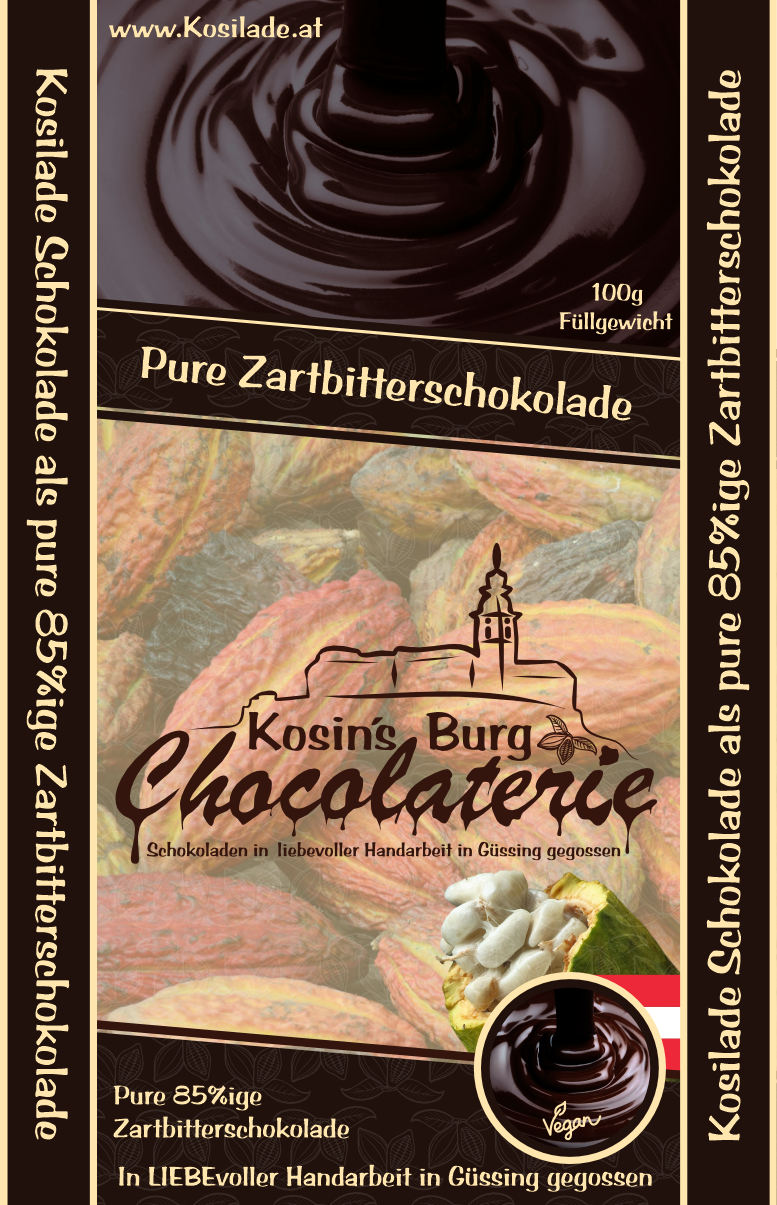 Pure 85%ige Zartbitterschokolade • Ganze Tafel